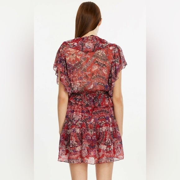 US Small  FR 36 Womens IRO Talara Short Red Dress Printed Chiffon - Picture 11 of 11